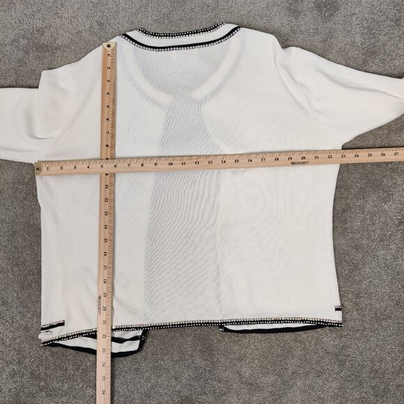 Moffi International Women's Cardigan Size L White Black Beaded Casual Stylish - Picture 7 of 10